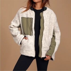 Free‎ People We The Free Rivington Olive Green and Ivory Sherpa Jacket